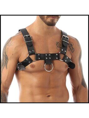 Men's Faux Leather Chest Harness Adjustable BDSM Punk Clubwear Cosplay Costume